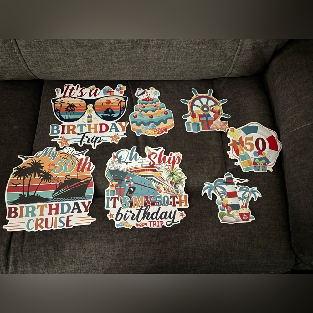 50th Birthday Cruise Sticker Set - Tropical Multi-Color